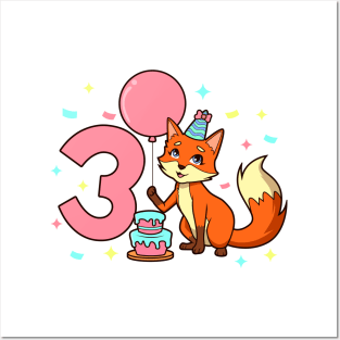 I am 3 with fox - girl birthday 3 years old Posters and Art